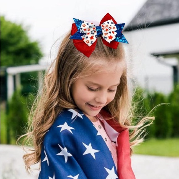 Americana ๐บ๐ธ Glitter Hair Bows Set of 3 - Picture 3 of 7